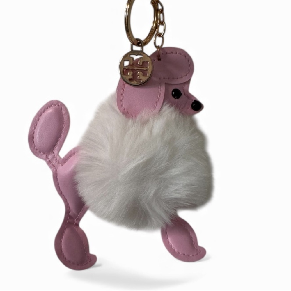 Pink Poodle Tory Burch Coin Bag Faux Fur Keychain